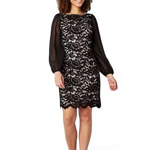 NWT Jessica Howard Black Long Sheer Sleeve Lace Sheath Dress - Party/Cocktail